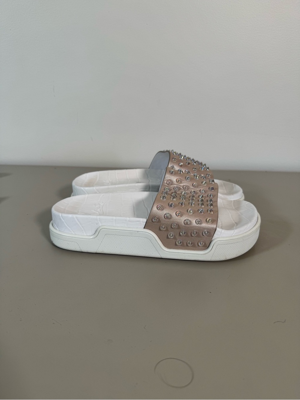 Christian Louboutin Metallic Spiked Loubi Pool Slides EU 38 (US 8) + Dust Bag